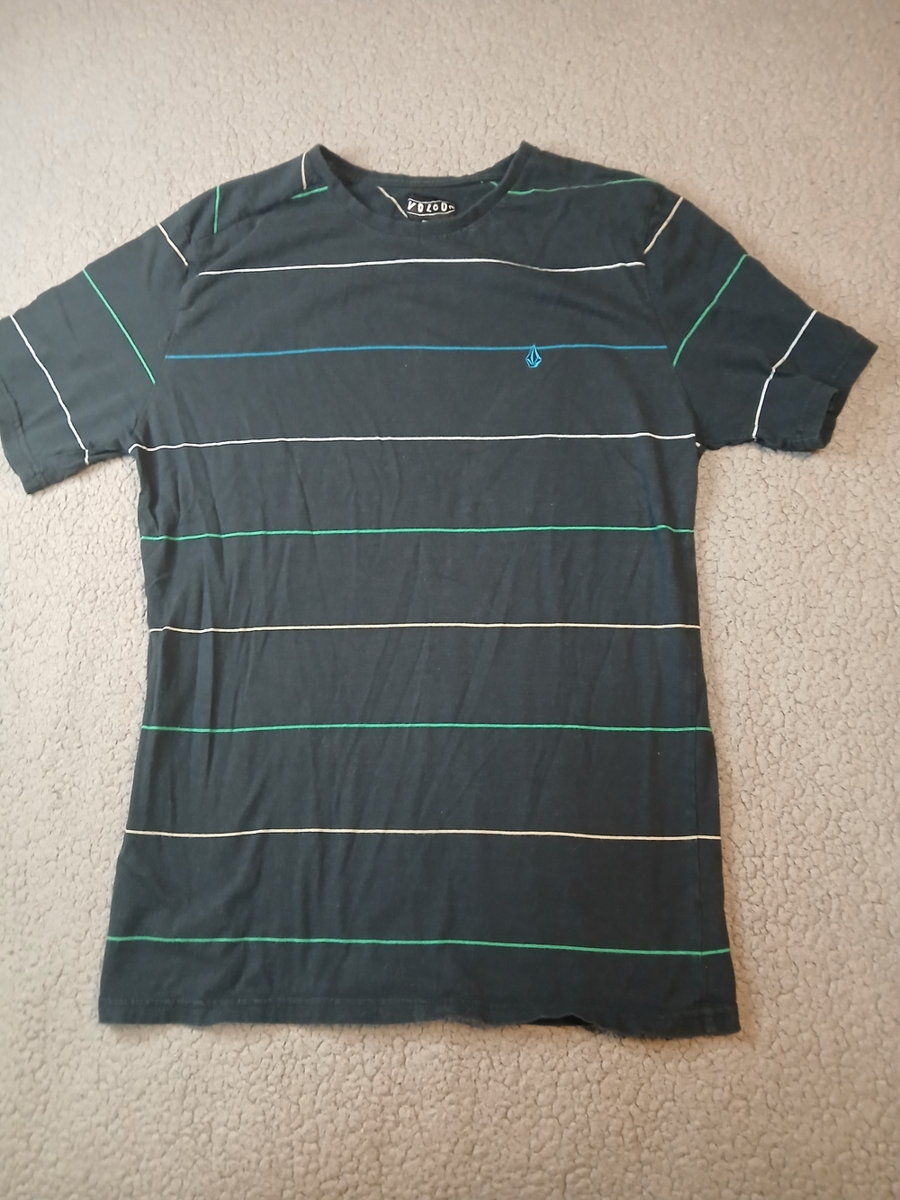 Volcom Mens T-Shirt Short Sleeve Size L Pocket Crew Neck Black Blue Green